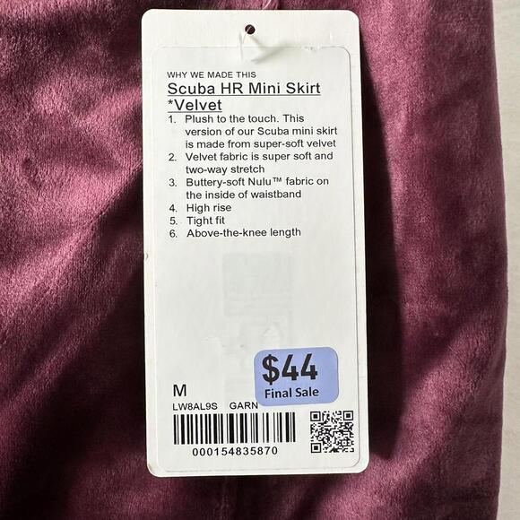 Lululemon Scuba High-Rise Mini Skirt Velvet - Garnet - Size M - NWT - Picture 5 of 7